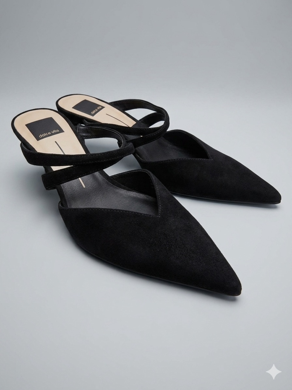 Dolce Vita Kanika Black Pointed-Toe Suede Mule Heels with Double Strap
